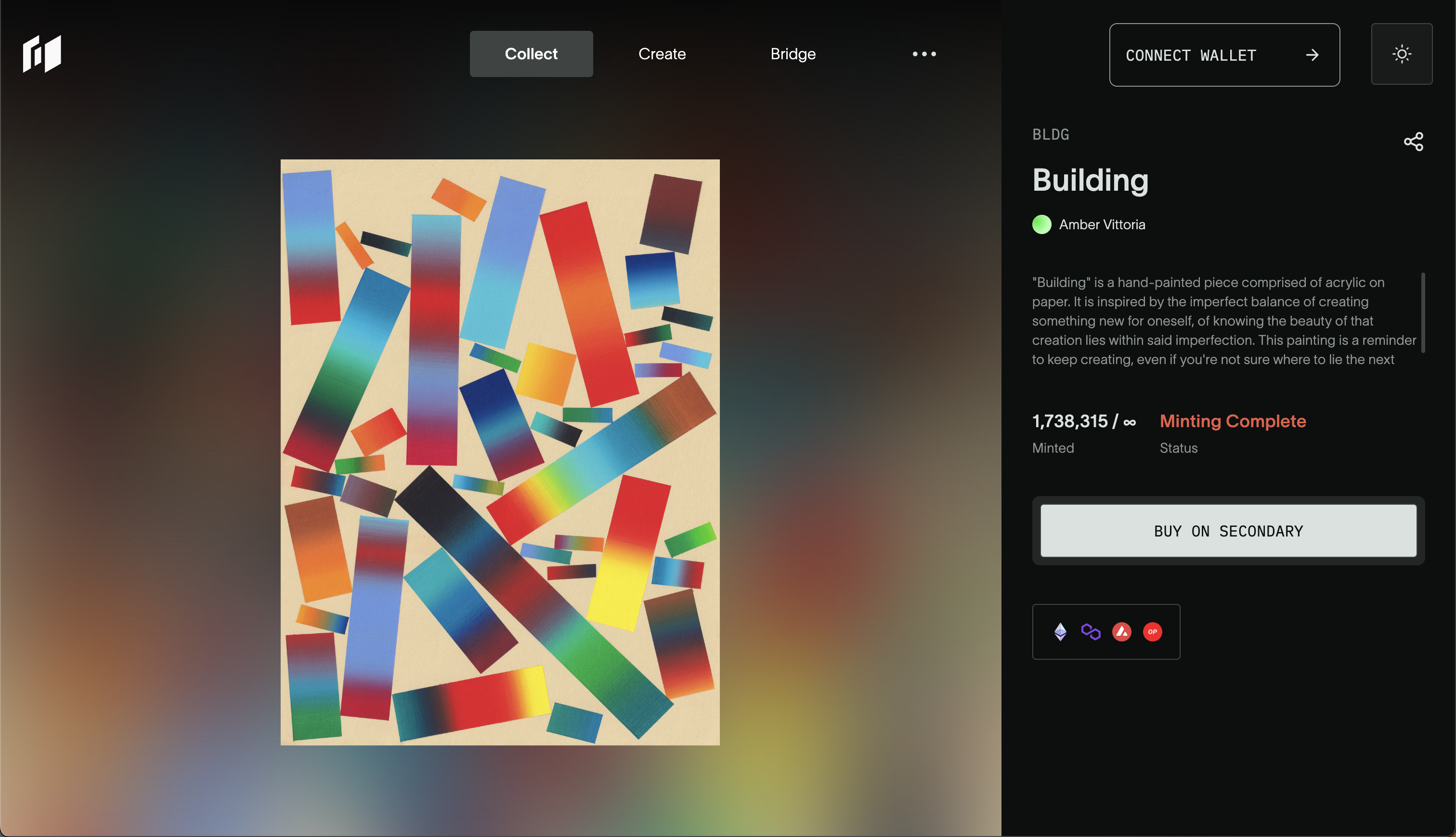 Holograph App interface showing NFT collection
